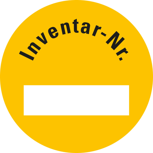 Inventaretikett: Inventar-Nr. Zeile zum Selbstbeschriften, gelb-schwarz, fälschungssichere Folie, Ø 30 mm, 18 St./Bogen