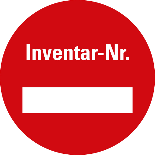 Inventaretikett: Inventar-Nr. Zeile zum Selbstbeschriften, rot, fälschungssichere Folie, Ø 30 mm, 90 St,/Verpackungseinheit Inventaretikett: Inventar-Nr. Zeile zum Selbstbeschriften, rot, fälschungssichere Folie, Ø 30 mm, 90 St,/Verpackungseinheit