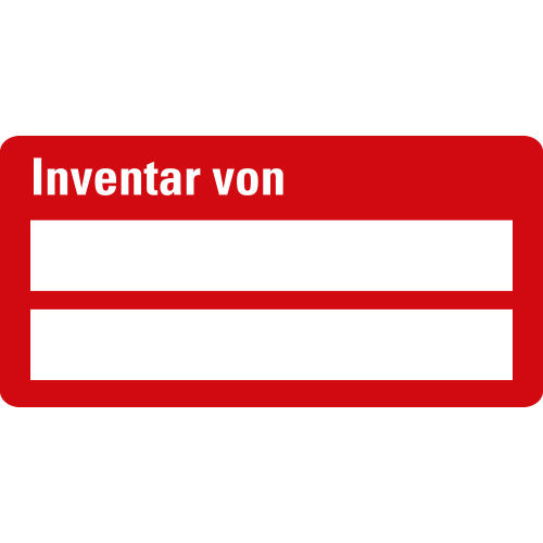 Inventaretikett: Inventar von, 2 Zeilen zum Selbstbeschriften und nachträglichem laminieren, rot, Folie selbstklebend, 40 x 25 mm, 500 St./Rolle Inventaretikett: Inventar von, 2 Zeilen zum Selbstbeschriften und nachträglichem laminieren, rot, Folie selbstklebend, 40 x 25 mm, 500 St./Rolle