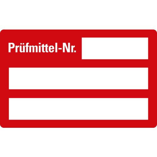 Inventaretikett: Prüfmittel-Nr., 3 Zeilen zum Selbstbeschriften, rot, fälschungssichere Folie, 40 x 25 mm, 100 St./Verpackungseinheit Inventaretikett: Prüfmittel-Nr., 3 Zeilen zum Selbstbeschriften, rot, fälschungssichere Folie, 40 x 25 mm, 100 St./Verpackungseinheit