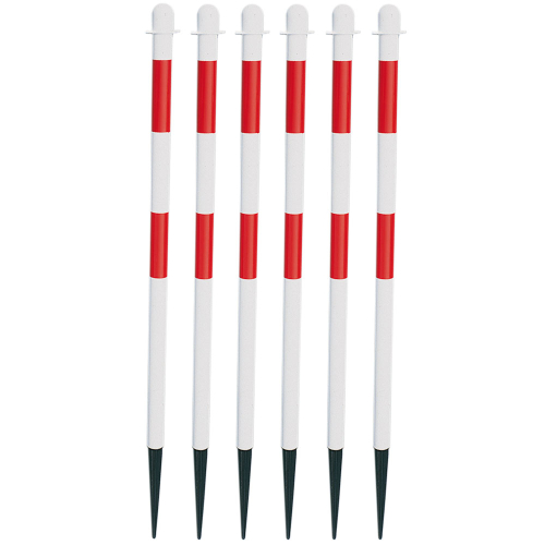 Kettenpfosten-Set Extern mit Einschlagspitze, rot-weiß reflektierend, Kunststoff, Ø 40 mm, 1250 mm, 6-teilig