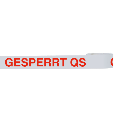 Klebeband Gesperrt QS, weiß-rot, selbstklebendes Polypropylen mit starkem Acrylatkleber, 50 mm, 66 m / Rolle