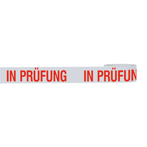 Klebeband in Prüfung, weiß-rot, selbstklebendes Polypropylen mit starkem Acrylatkleber, 50 mm, 66 m / Rolle