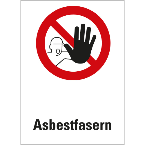 Kombi-Verbotsschild: Asbestfasern, weiß-rot, Piktogramm & Text, ASR/DIN, Kunststoff, 300 mm x 400 mm, 1 Stück