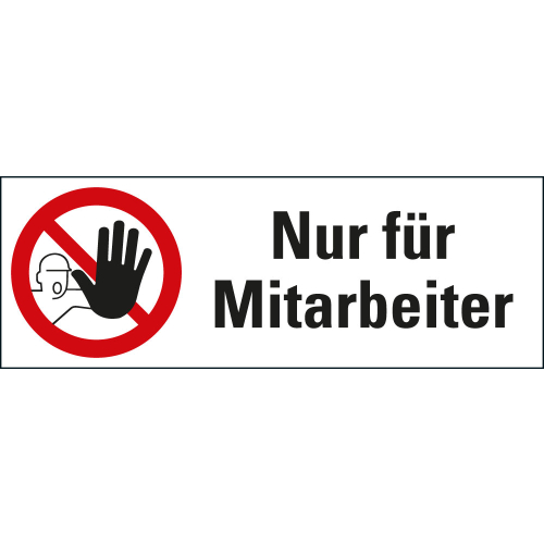 Kombi-Verbotsschild: Nur für Mitarbeiter, weiß-rot, Piktogramm & Text, ASR/DIN, Folie selbstklebend, 210 mm x 74 mm, 1 Stück