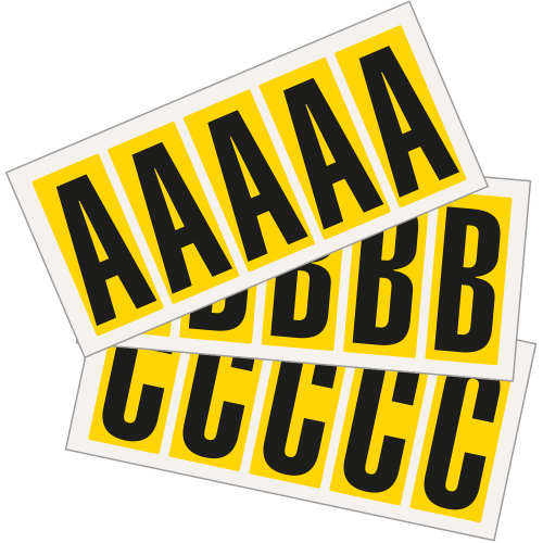 Kombipackung Buchstabe A-Z, Schrifthöhe 15 mm, gelb-schwarz, Folie selbstklebend, 14 x 19 mm, 36 St. je Buchstabe/Verpackungseinheit Kombipackung Buchstabe A-Z, Schrifthöhe 15 mm, gelb-schwarz, Folie selbstklebend, 14 x 19 mm, 36 St. je Buchstabe/Verpackungseinheit