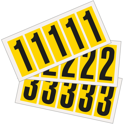 Kombipackung Ziffer 0-9, Schrifthöhe 15 mm, gelb-schwarz, Folie selbstklebend, 14 x 19 mm, 72 St. je Ziffer/Verpackungseinheit Kombipackung Ziffer 0-9, Schrifthöhe 15 mm, gelb-schwarz, Folie selbstklebend, 14 x 19 mm, 72 St. je Ziffer/Verpackungseinheit
