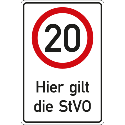 Kombischild 20 km / h - Hier gilt die StVO, Aluminium RA0 reflektierend, 600 mm x 900 mm, 1 Stück