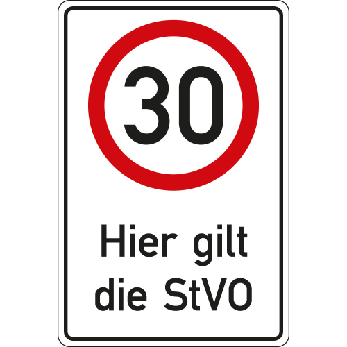 Kombischild 30 km / h - Hier gilt die StVO, Aluminium RA0 reflektierend, 600 mm x 900 mm, 1 Stück