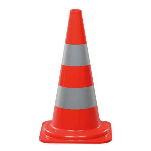 Leitkegel: Leitkegel für Tag - und Nachteinsatz, rot-silber tagesleuchtend, PVC mit Silberringen aus Reflexfolie, 1,3 kg, 500 mm, 1 Stück