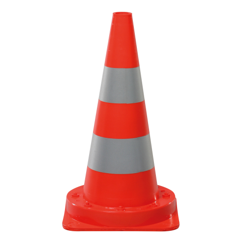 Leitkegel: Leitkegel für Tag - und Nachteinsatz, rot-silber tagesleuchtend, PVC mit Silberringen aus Reflexfolie, 2,2 kg, 500 mm, 1 Stück