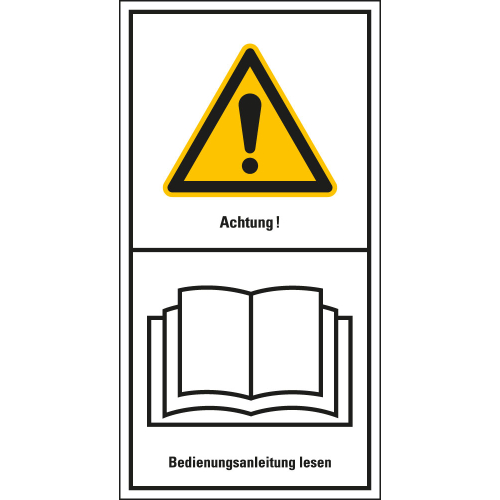 Maschinenkennzeichen: Achtung! Bedienungsanleitung lesen, praxisbewährt, Folie selbstklebend, 100 x 200 mm, 1 Stück Maschinenkennzeichen: Achtung! Bedienungsanleitung lesen, praxisbewährt, Folie selbstklebend, 100 x 200 mm, 1 Stück