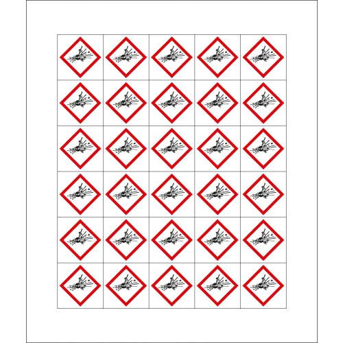 Mini-Gefahrensymbol: GHS01 Explodierende Bombe, Folie selbstklebend, 20 x 20 mm, 30 St./Bogen