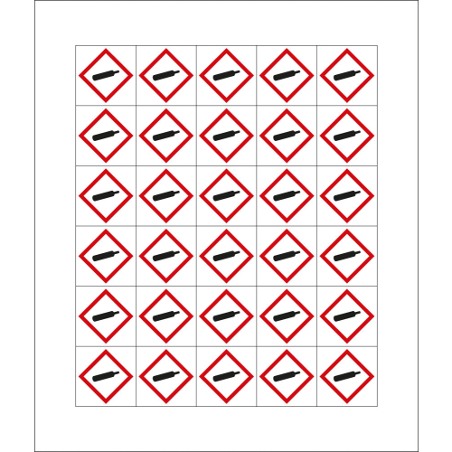 Mini-Gefahrensymbol: GHS04 Gasflasche, Folie selbstklebend, 20 x 20 mm, 30 St./Bogen
