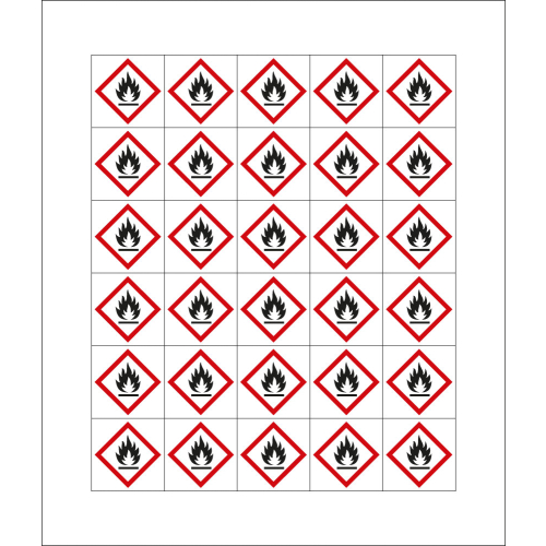 Mini-Gefahrstoffsymbol: GHS02 mit Flamme, Folie selbstklebend, 20 x 20 mm, 30 St./Bogen