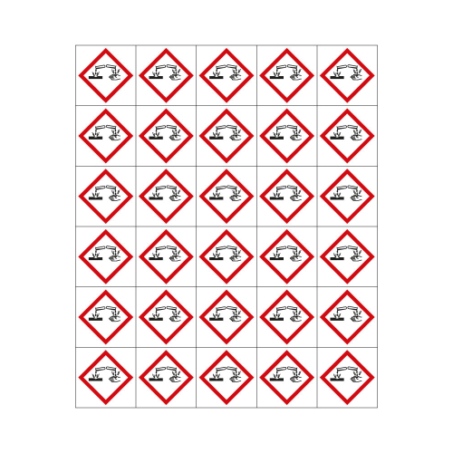 Mini-Gefahrstoffsymbol: GHS05 Ätzwirkung, Folie selbstklebend, 20 x 20 mm, 30 St./Bogen