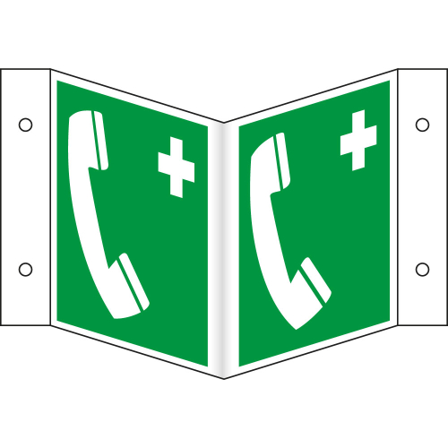 Nasenschild: Nottelefon, grün-weiß, ASR/ISO, Kunststoff, 200 mm x 200 mm, 1 Stück