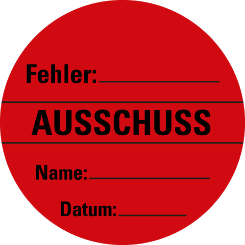 Organisationsetikett: Ausschuss, rot, Haftpapier ablösbar, Ø 60 mm, 500 St./Rolle