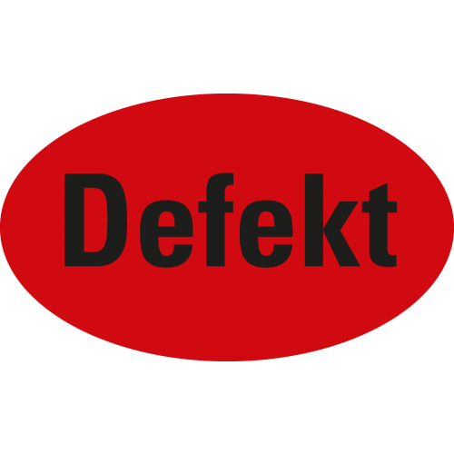 Organisationsetikett: Defekt, oval, rot, Haftpapier selbstklebend, 50 mm x 30 mm, 500 St./ Rolle Organisationsetikett: Defekt, oval, rot, Haftpapier selbstklebend, 50 mm x 30 mm, 500 St./ Rolle