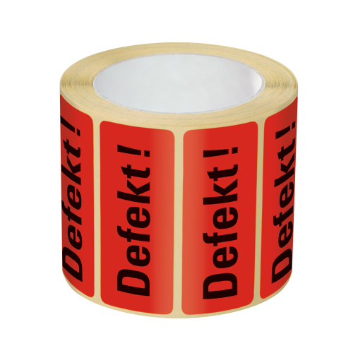 Organisationsetikett: Defekt!, rot, Haftpapier ablösbar, 50 mm x 20 mm, 500 St./Rolle