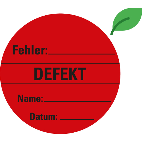Organisationsetikett: Defekt, rot, ökologische Folie selbstklebend, Ø 60 mm, 6 St./Bogen Organisationsetikett: Defekt, rot, ökologische Folie selbstklebend, Ø 60 mm, 6 St./Bogen