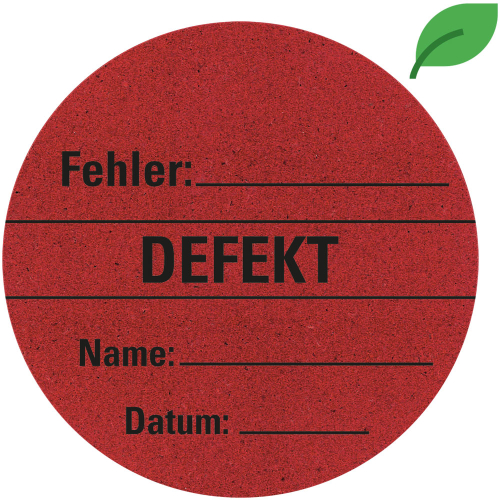 Organisationsetikett: Defekt, rot, ökologisches Graspapier selbstklebend, Ø 60 mm, 6 St./Bogen Organisationsetikett: Defekt, rot, ökologisches Graspapier selbstklebend, Ø 60 mm, 6 St./Bogen