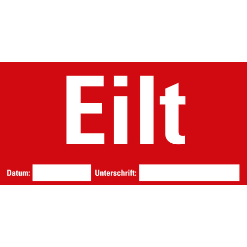 Organisationsetikett: Eilt, beschriftbar, rot, ablösbares Haftpapier selbstklebend, 148 mm x 74 mm, 500 St./Rolle Organisationsetikett: Eilt, beschriftbar, rot, ablösbares Haftpapier selbstklebend, 148 mm x 74 mm, 500 St./Rolle