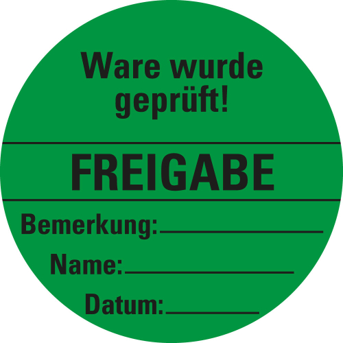Organisationsetikett: Freigabe, grün, Haftpapier ablösbar, Ø 60 mm, 500 St./Rolle