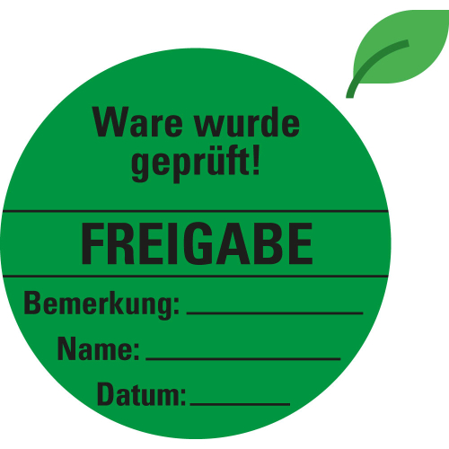 Organisationsetikett: Freigabe, grün, ökologische Folie selbstklebend, Ø 60 mm, 6 St./Bogen
