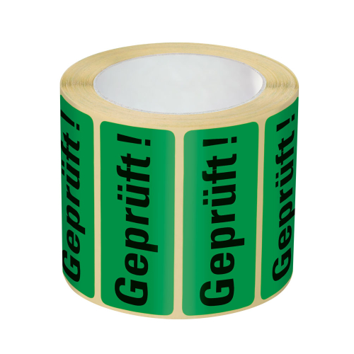 Organisationsetikett: Geprüft!, grün, Haftpapier ablösbar, 50 mm x 20 mm, 500 St./Rolle