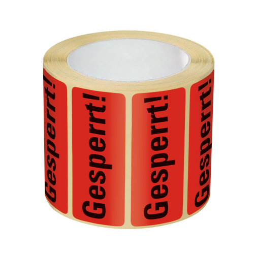 Organisationsetikett: Gesperrt!, rot, ablösbares Haftpapier selbstklebend, 50 mm x 20 mm, 500 St./Rolle