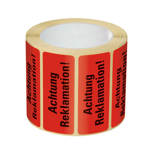 Organisationsetikett: Reklamation!, rot, ablösbares Haftpapier selbstklebend, 50 mm x 20 mm, 500 St./Rolle Organisationsetikett: Reklamation!, rot, ablösbares Haftpapier selbstklebend, 50 mm x 20 mm, 500 St./Rolle