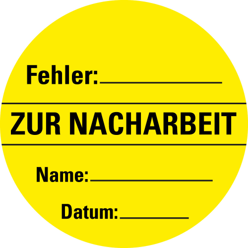 Organisationsetikett: Zur Nacharbeit, gelb, Haftpapier ablösbar, Ø 60 mm, 500 St./Rolle