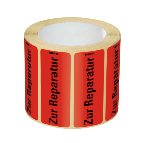 Organisationsetikett: Zur Reparatur!, rot, Haftpapier ablösbar, 50 mm x 20 mm, 500 St./Rolle
