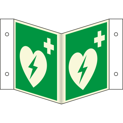 PERMALIGHT power Nasenschild: Automatisierter externer Defibrillator, ASR/ISO, Kunststoff lang nachleuchtend, 200 x 200 mm, 1 Stück