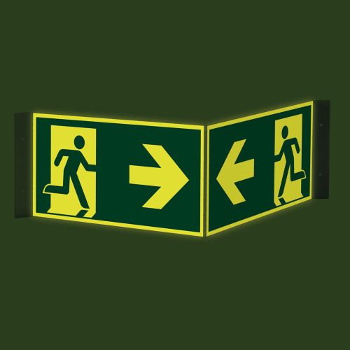 PERMALIGHT power Nasenschild: Rettungsweg links/rechts, ASR/ISO, Kunststoff lang nachleuchtend, 300 x 150 mm, 1 Stück