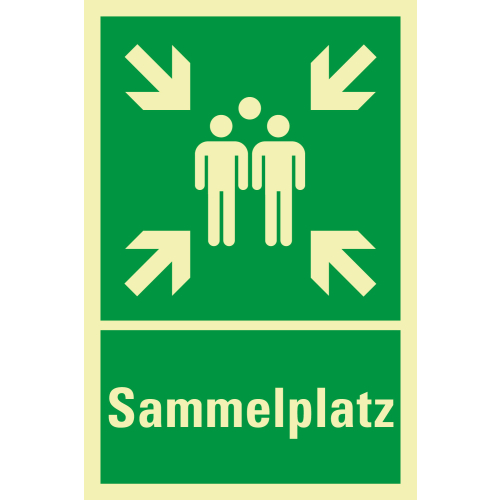 PERMALIGHT power Rettungszeichen-Kombischild: Sammelstelle, ASR/ISO, vorgebohrt, Aluminium lang nachleuchtend, 400 x 600 mm, 1 Stück