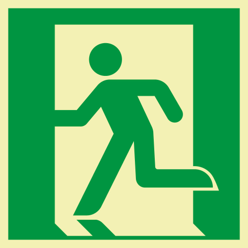 PERMALIGHT power Rettungszeichen: Notausgang links, ASR/ISO, Folie selbstklebend lang nachleuchtend, 150 x 150 mm, 1 Stück