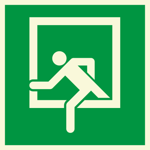 PERMALIGHT power Rettungszeichen: Notausstieg, ASR/DIN, Folie selbstklebend lang nachleuchtend, 200 x 200 mm, 1 Stück