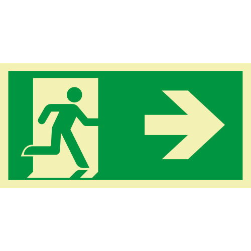 PERMALIGHT power Rettungszeichen: Rettungsweg rechts mit Pfeil, ASR/ISO, Folie selbstklebend lang nachleuchtend, 300 x 150 mm, 1 Stück