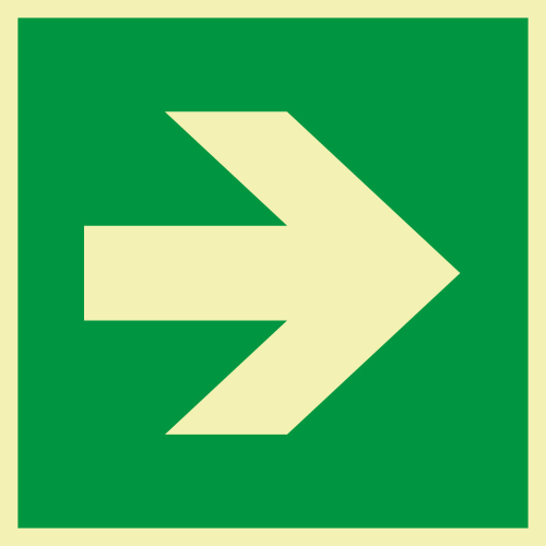 PERMALIGHT power Rettungszeichen: Richtungspfeil gerade, ASR/ISO, Folie selbstklebend lang nachleuchtend, 150 x 150 mm, 1 Stück