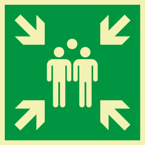 PERMALIGHT power Rettungszeichen: Sammelstelle, ASR/ISO, Aluminium lang nachleuchtend, 400 x 400 mm, 1 Stück