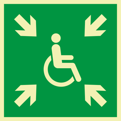 PERMALIGHT power Rettungszeichen: Vorläufige Evakuierungsstelle, ISO 7010, Aluminium lang nachleuchtend, 400 x 400 mm, 1 Stück