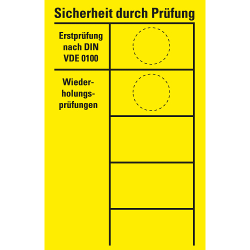 Prüfnachwies Typ A Sicherheit durch Prüfung nach DIN VDE 0100, gelb, Folie selbstklebend, 90 x 140 mm, 1 Stück Prüfnachwies Typ A Sicherheit durch Prüfung nach DIN VDE 0100, gelb, Folie selbstklebend, 90 x 140 mm, 1 Stück