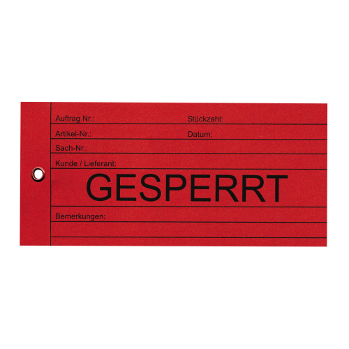 Qualitätsanhänger: Gesperrt, rot, Karton mit Metallöse, 66 mm x 140 mm, 100 St./Verpackungseinheit