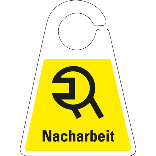 Qualitätsanhänger Nacharbeit, doppelseitig, gelb, Kunststoff, 120 x 165 mm, 1 Stück