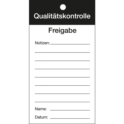 Qualitätsanhänger: Qualitätskontrolle-Freigabe, zum Beschriften, weiß-schwarz, Karton mit Bindedraht, 80 mm x 150 mm, 50 St./Verpackungseinheit