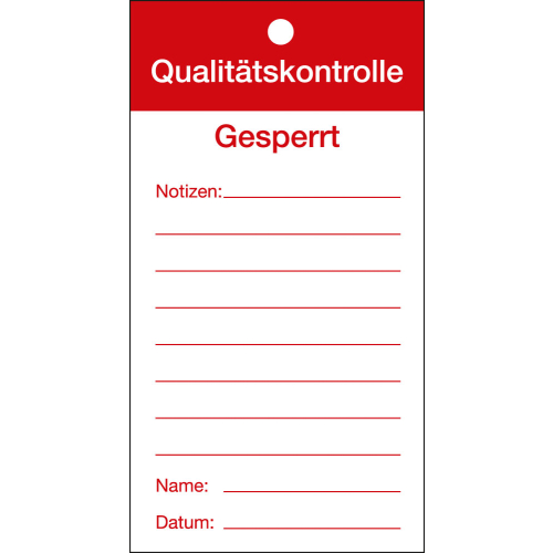 Qualitätsanhänger: Qualitätskontrolle-Gesperrt, zum Beschriften, weiß-rot, Karton mit Bindedraht, 80 mm x 150 mm, 50 St./Verpackungseinheit