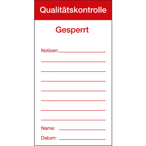 Qualitätsaufkleber: Qualitätskontrolle-Gesperrt, Papier selbstklebend, 80 mm x 150 mm, 100 St. / Block Qualitätsaufkleber: Qualitätskontrolle-Gesperrt, Papier selbstklebend, 80 mm x 150 mm, 100 St. / Block