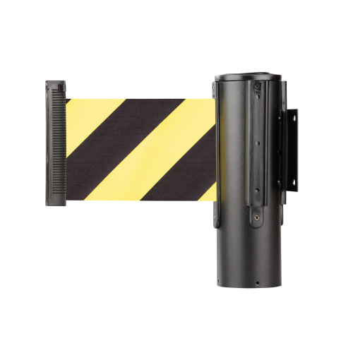 RS-GUIDESYSTEMS Wandkassette Indoor, schwarz, Metall, Gurt gelb-schwarz, 100 mm, 3,8 m, 1 Stück RS-GUIDESYSTEMS Wandkassette Indoor, schwarz, Metall, Gurt gelb-schwarz, 100 mm, 3,8 m, 1 Stück